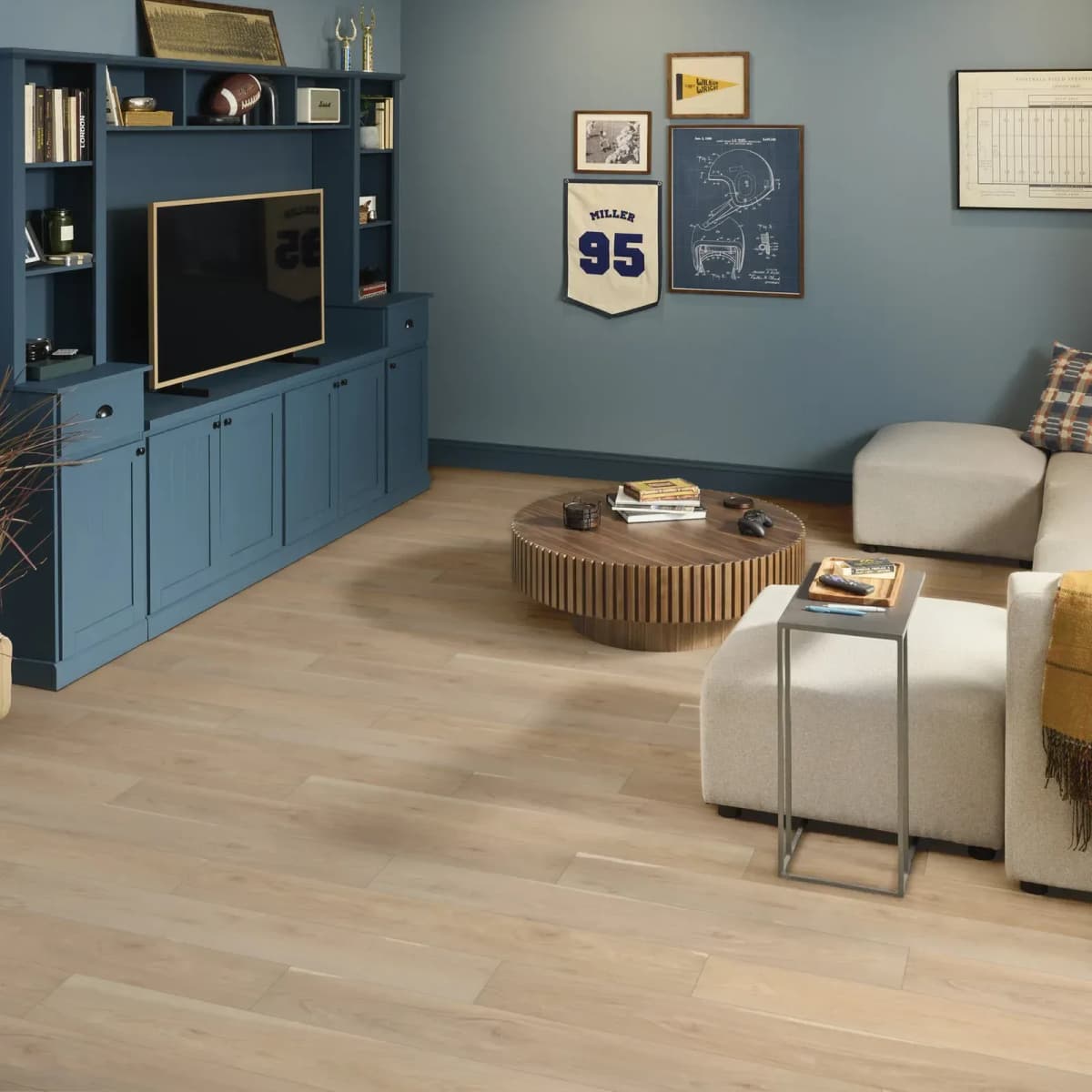 Shaw Alabaster luxury vinyl plank flooring finishes a bright, family-friendly residential living space