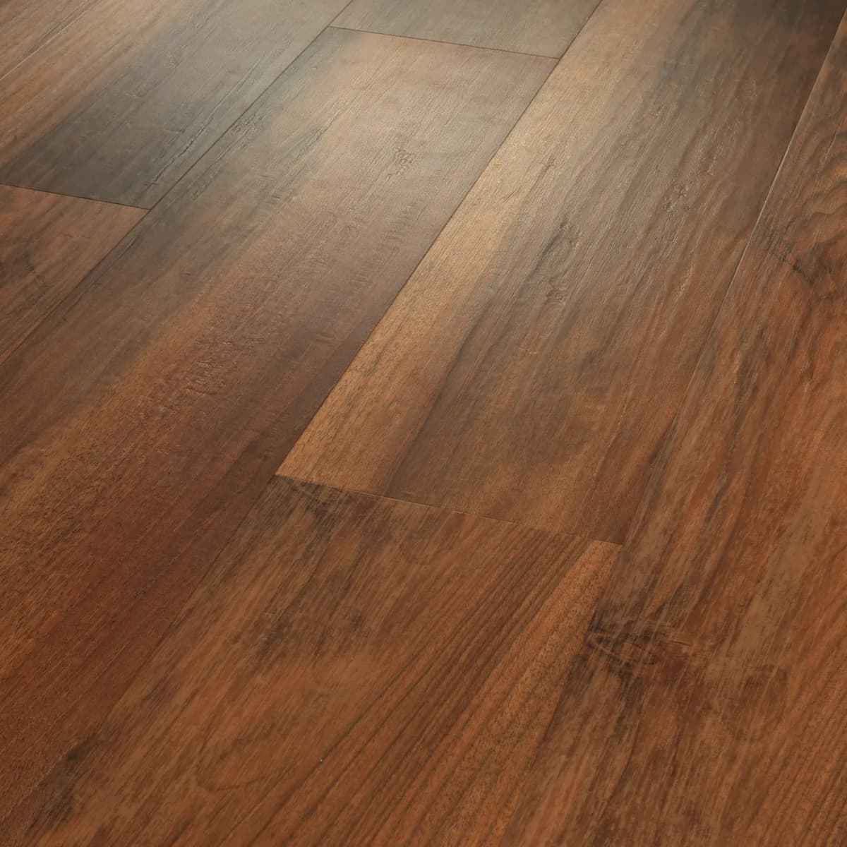 Amber Oak luxury vinyl plank flooring laid diagonally, showing warm brown wood grain in natural light